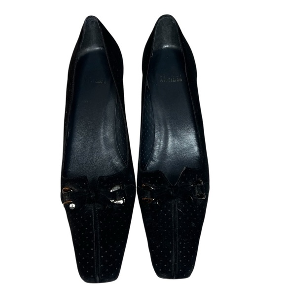 Stuart Weitzman Black Suede Square Toe Kitten Heel Size 8 N - Picture 2 of 15